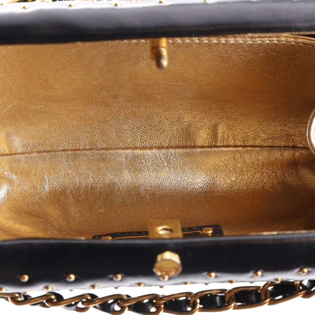 Nappa Studded Chain Clutch Black