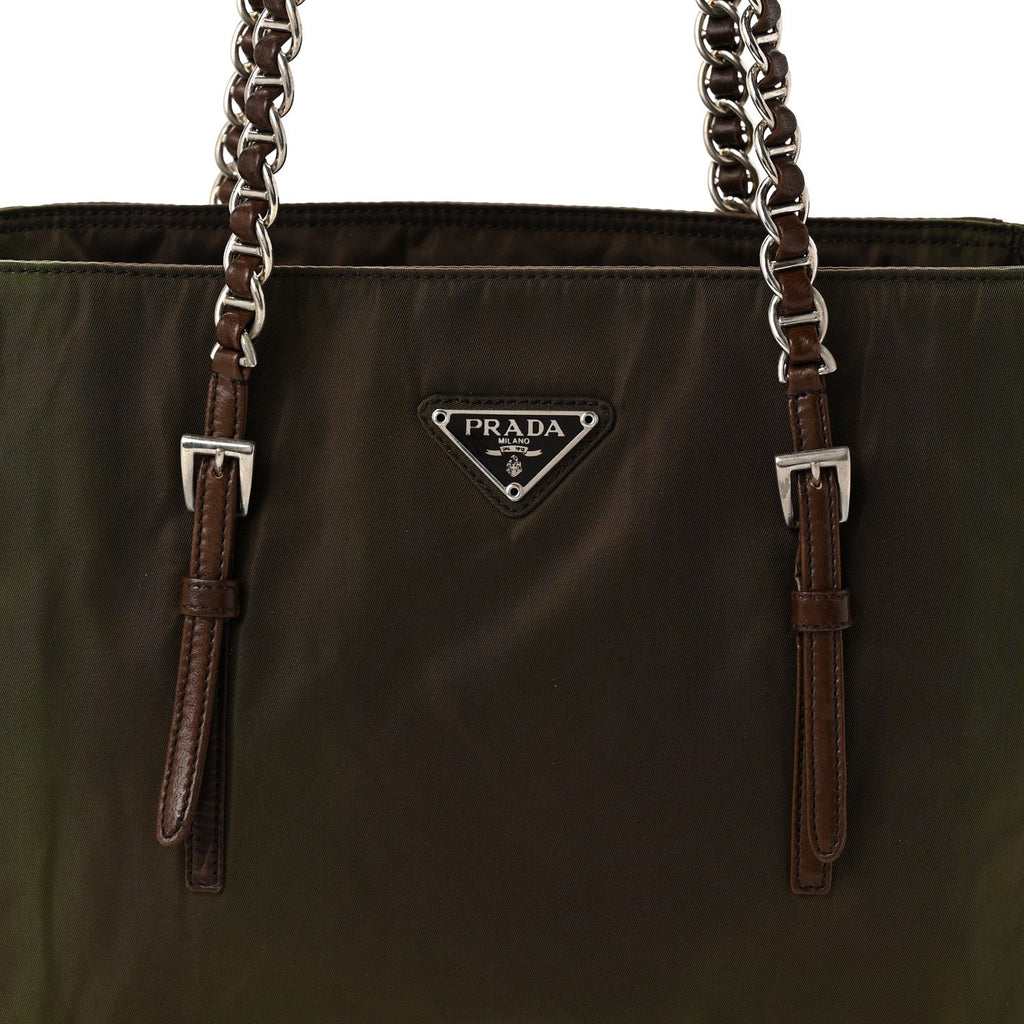 Tessuto Nylon Acciaio Chain Shoulder Bag Bruciato
