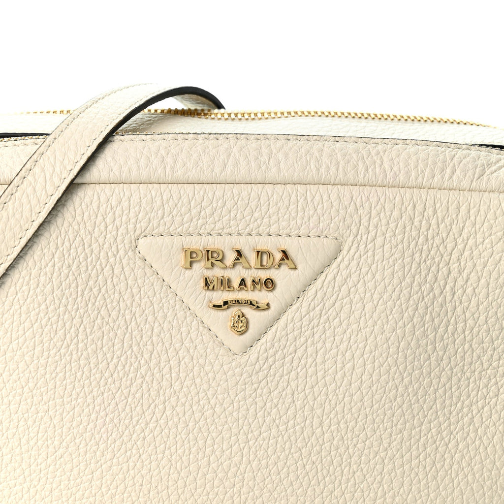 Vitello Daino Soft Medium Double Zip Shoulder Bag White