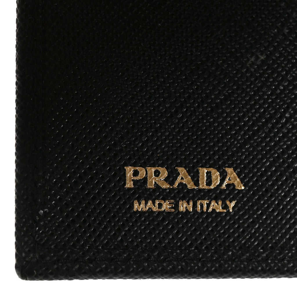 Saffiano Compact Metal Bar Flap Wallet Black