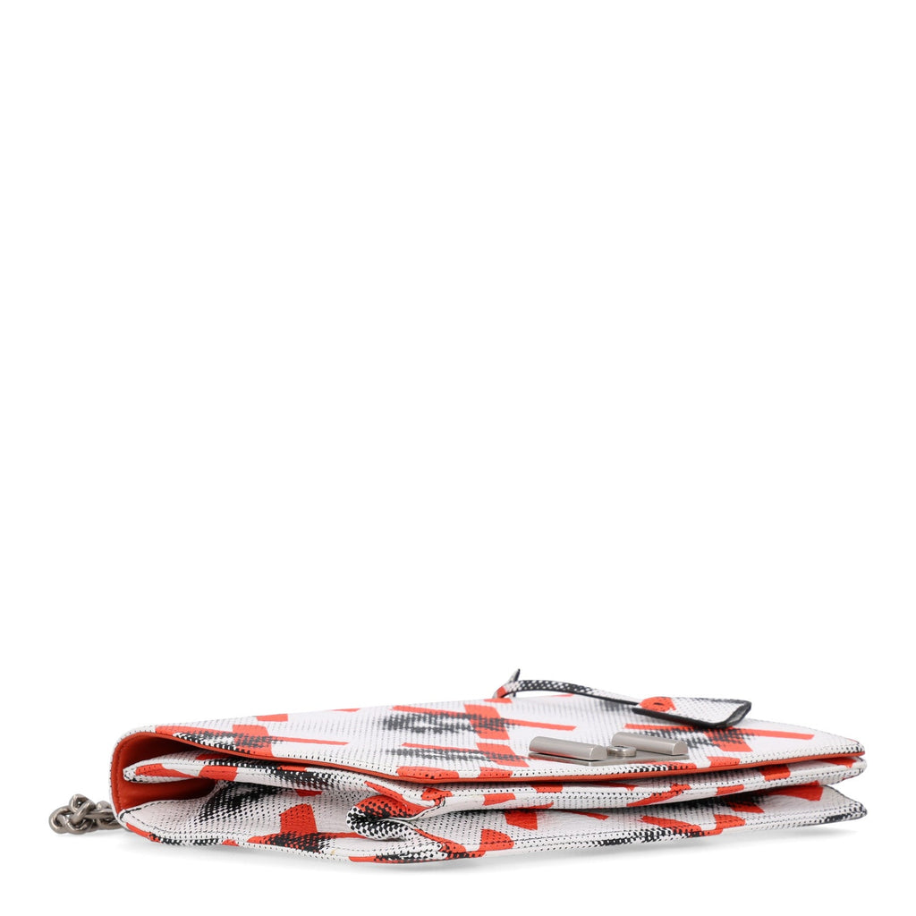 Vitello Daino Eye Inside Lock Flap Chain Shoulder Bag Bianco Arancio
