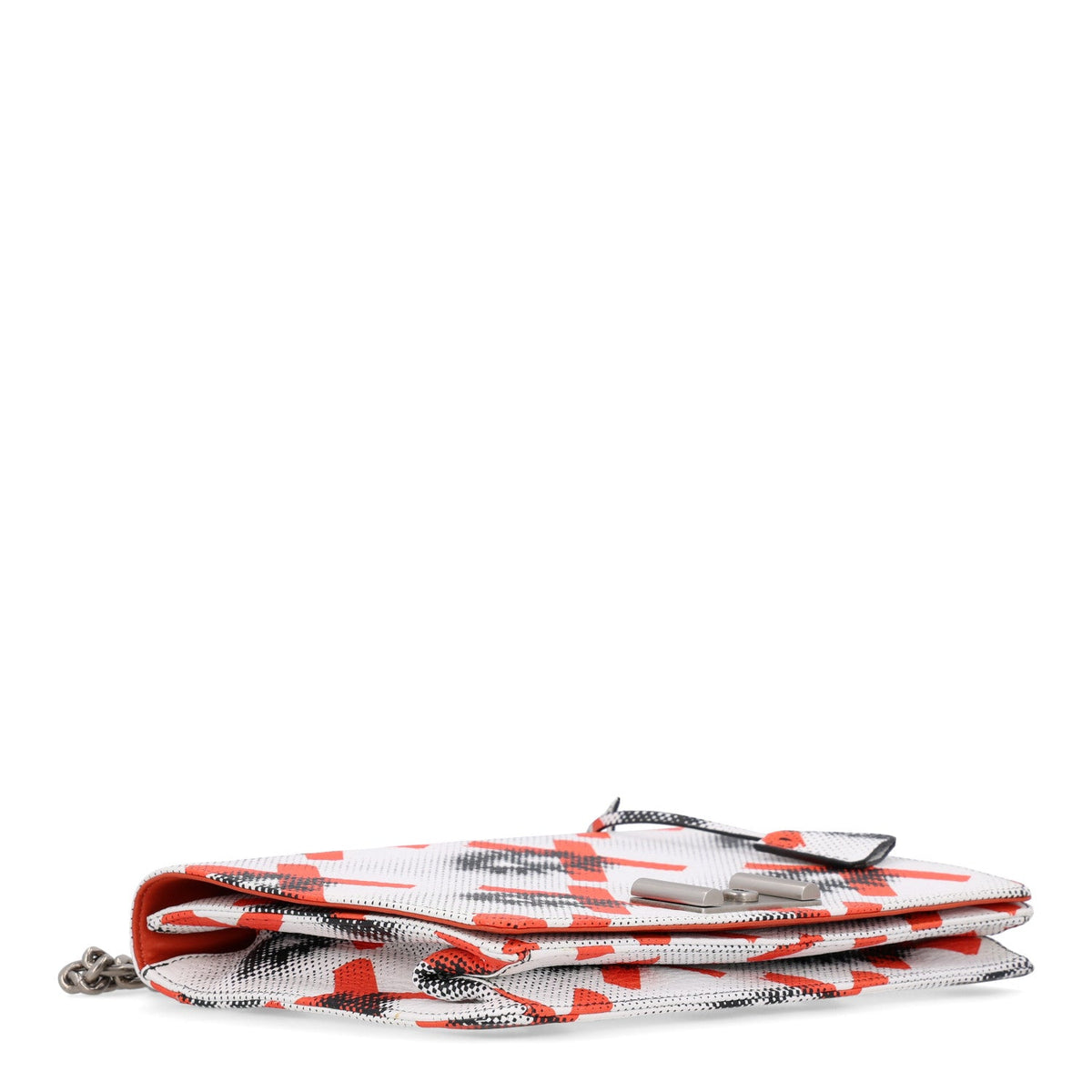 Vitello Daino Eye Inside Lock Flap Chain Shoulder Bag Bianco Arancio