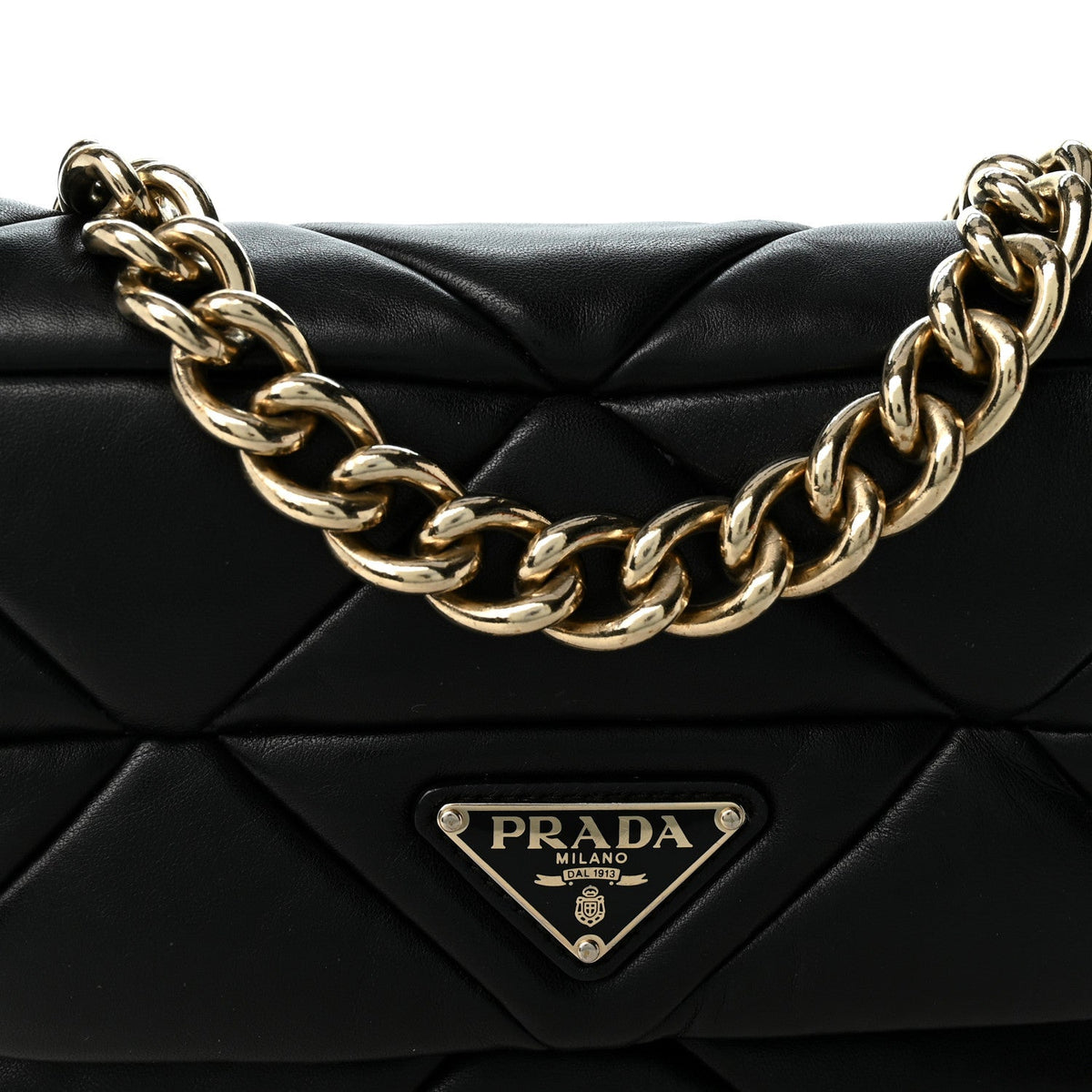 Nappa Re-Nylon Triangle Quilted Patchwork System Flap Shoulder Bag Black