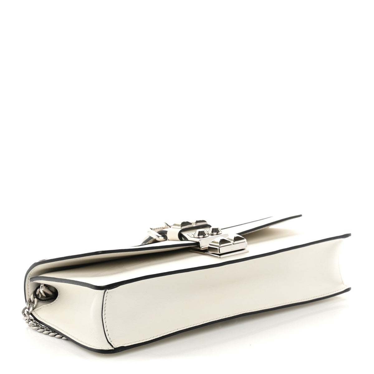 City Calfskin Saffiano Studded Elektra Clutch With Chain White