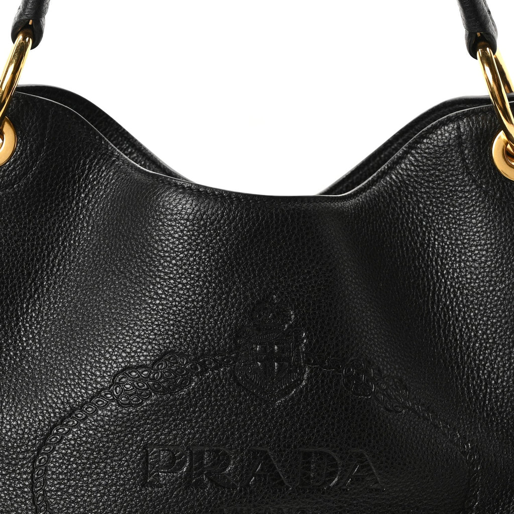 Vitello Phenix Embossed Logo Hobo Black