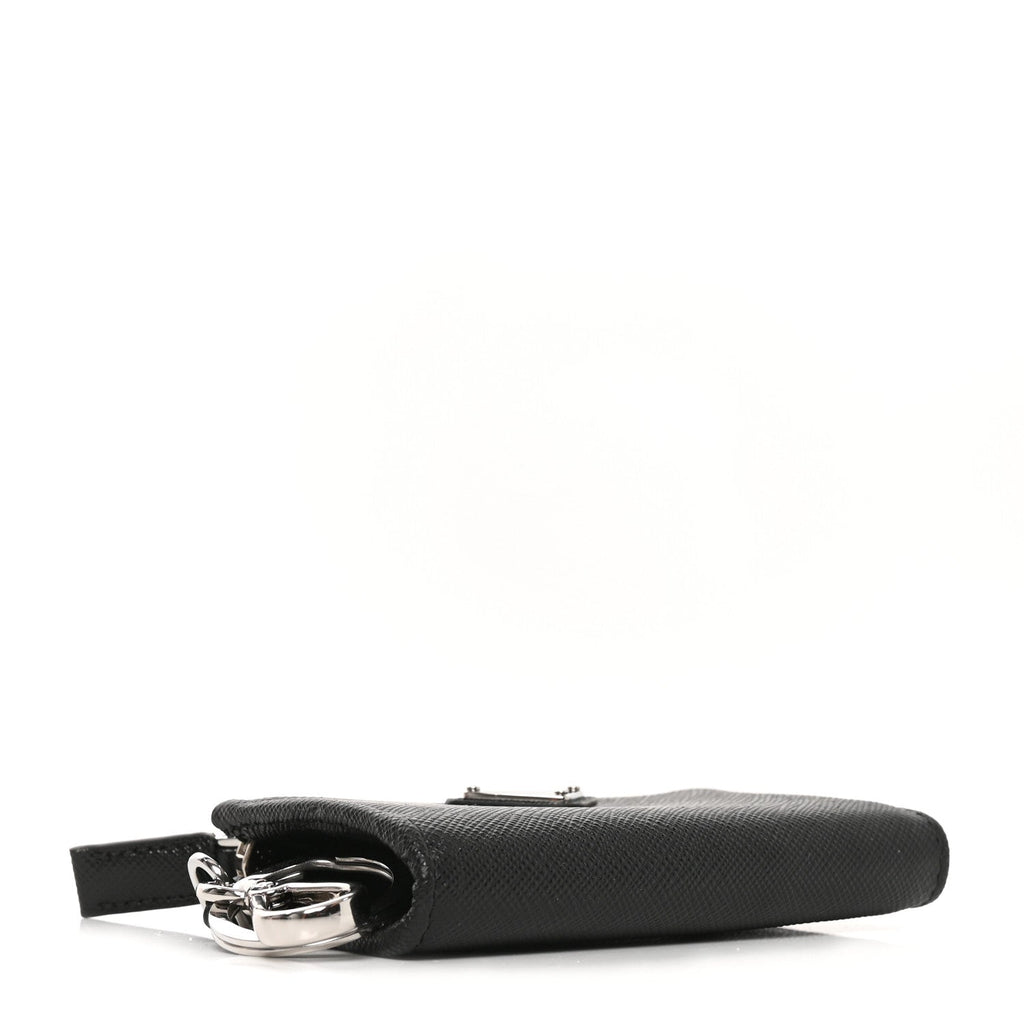 Saffiano Metal Triangle Mini Travel Pouch With Keychain Black