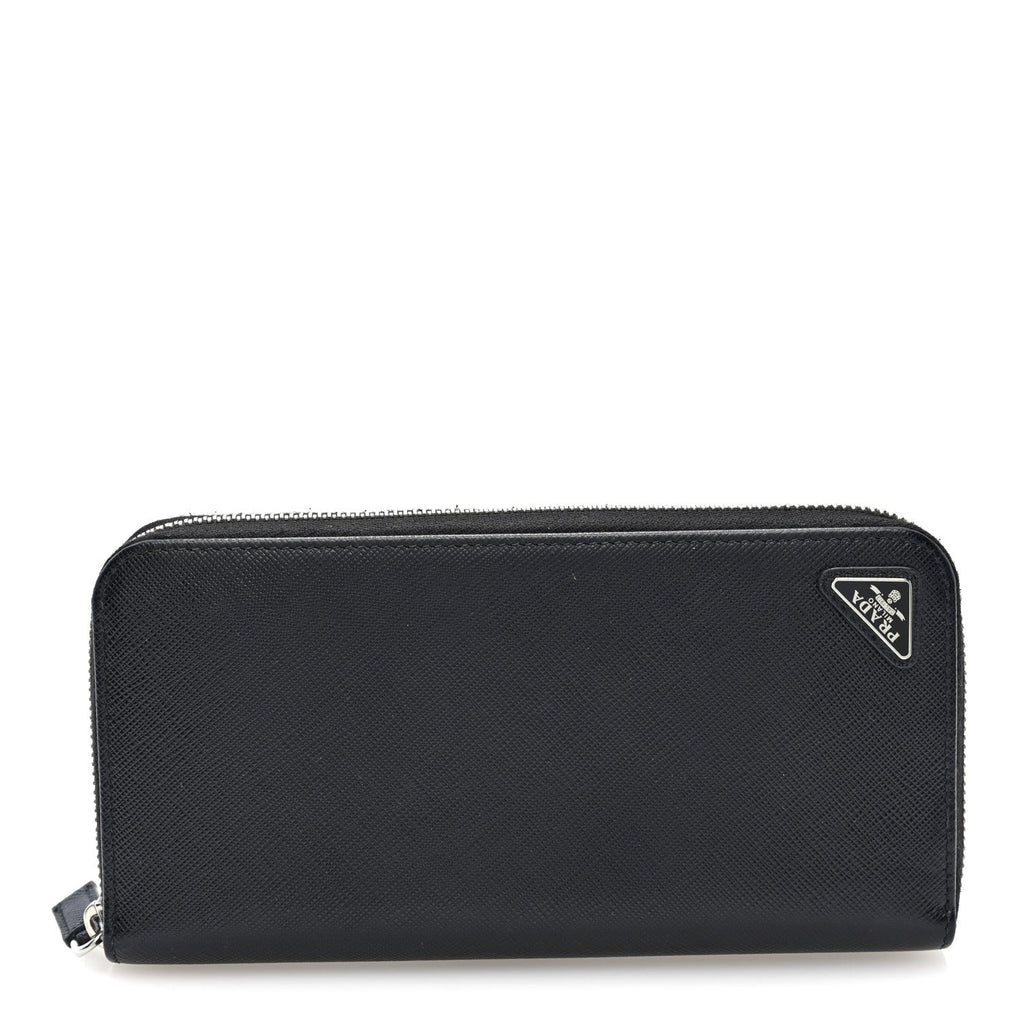 Saffiano Triangle Zip Wallet Black