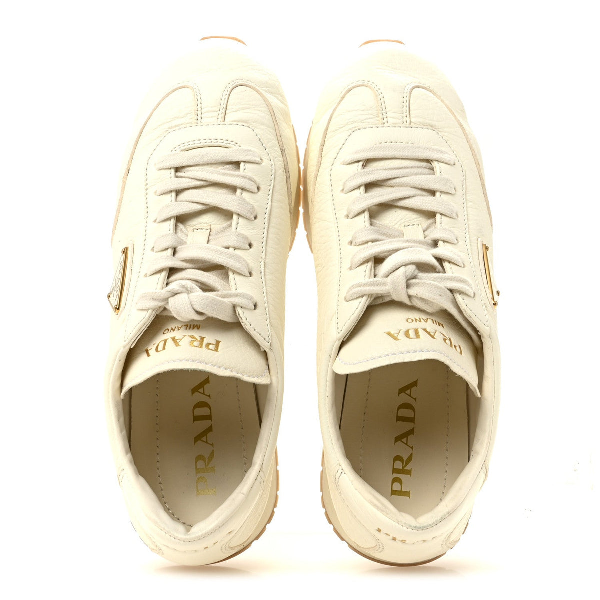 Calfskin Metal Triangle Logo Womens Sneakers 40 Neutral