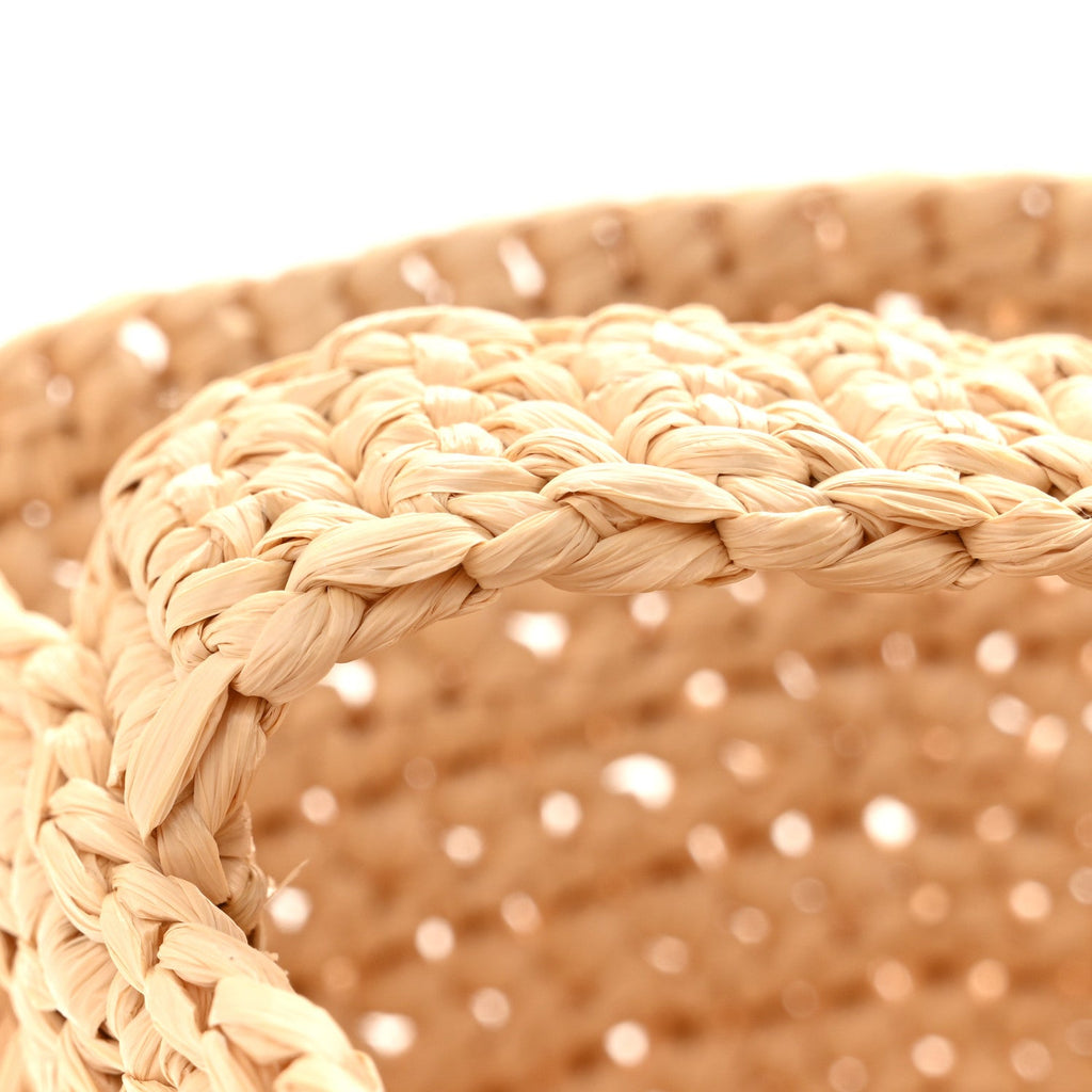 Yarn Raffia Effect Crochet Logo Embroidered Small Tote Bag Naturale