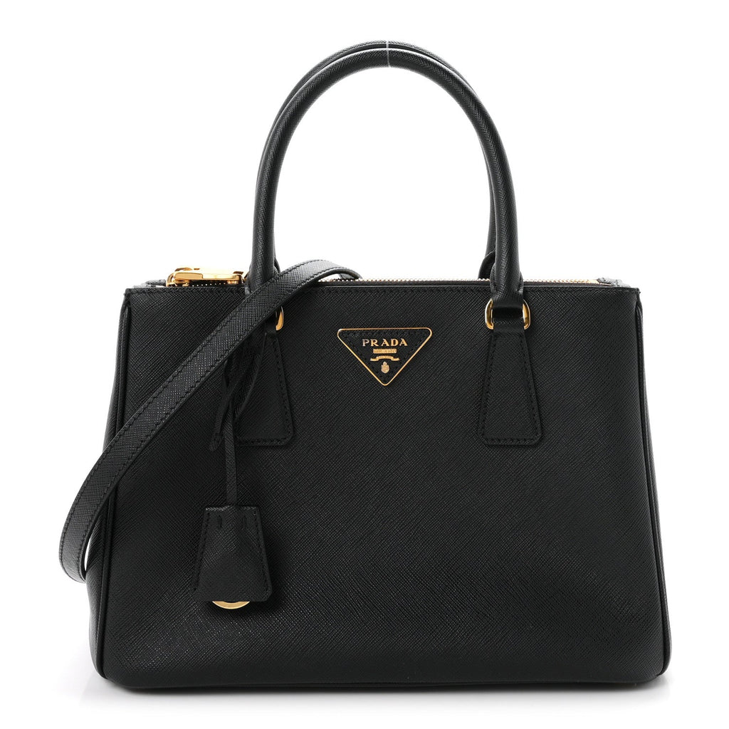 Saffiano Medium Galleria Double Zip Tote Black