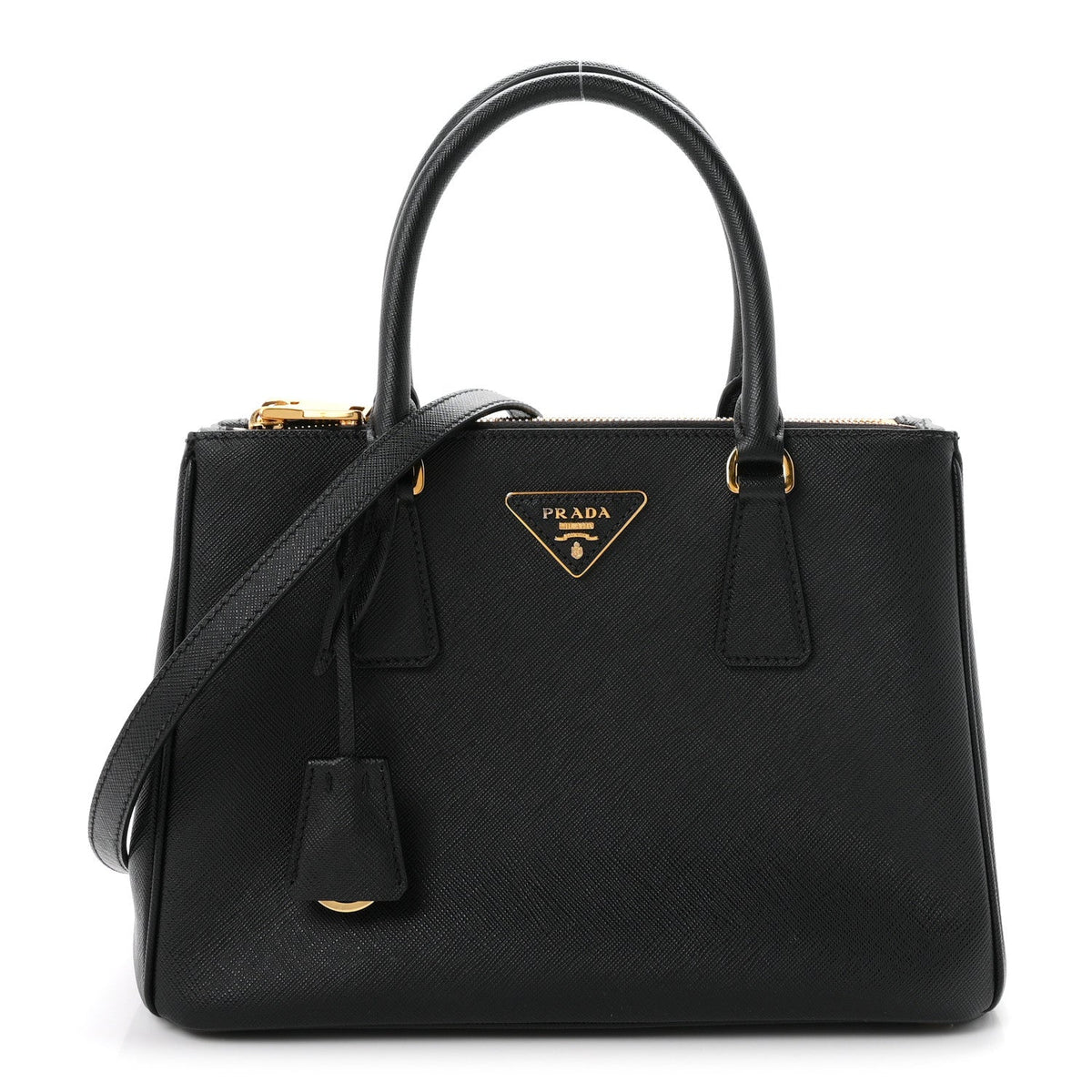 Saffiano Medium Galleria Double Zip Tote Black