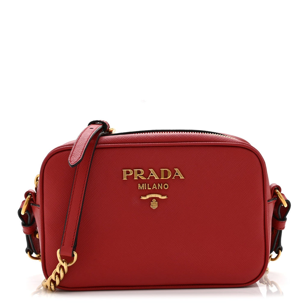 Saffiano Mini Camera Crossbody Bag Rosso