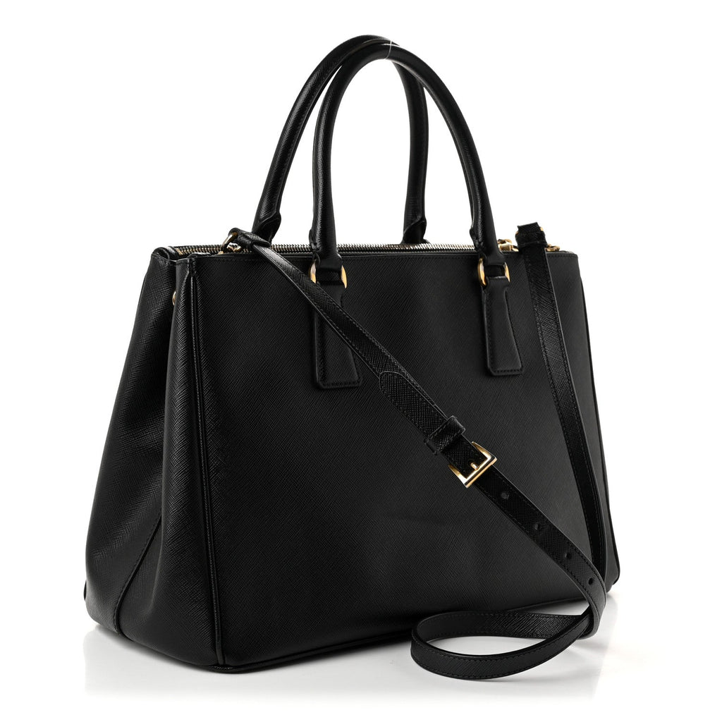 Saffiano Medium Galleria Double Zip Tote  Black