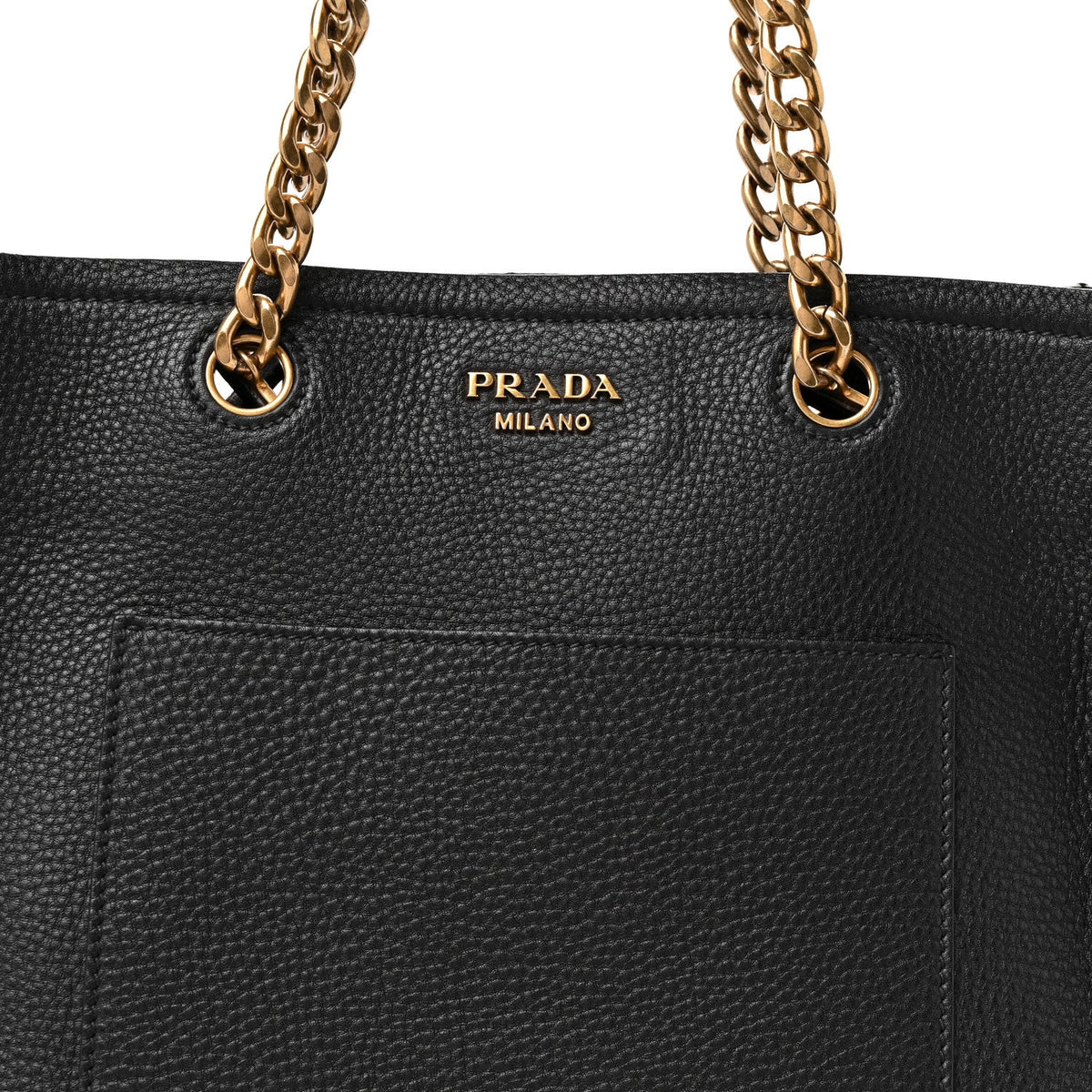 Vitello Daino Chain Shopping Tote Black