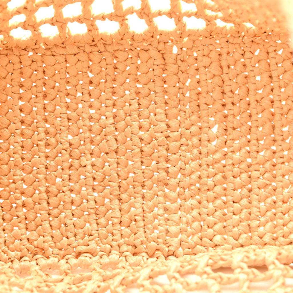Yarn Raffia Effect Crochet Logo Embroidered Small Tote Bag Naturale
