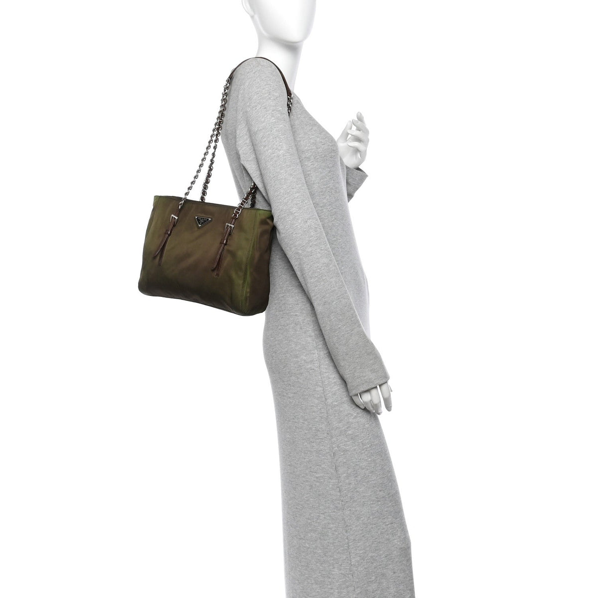 Tessuto Nylon Acciaio Chain Shoulder Bag Bruciato