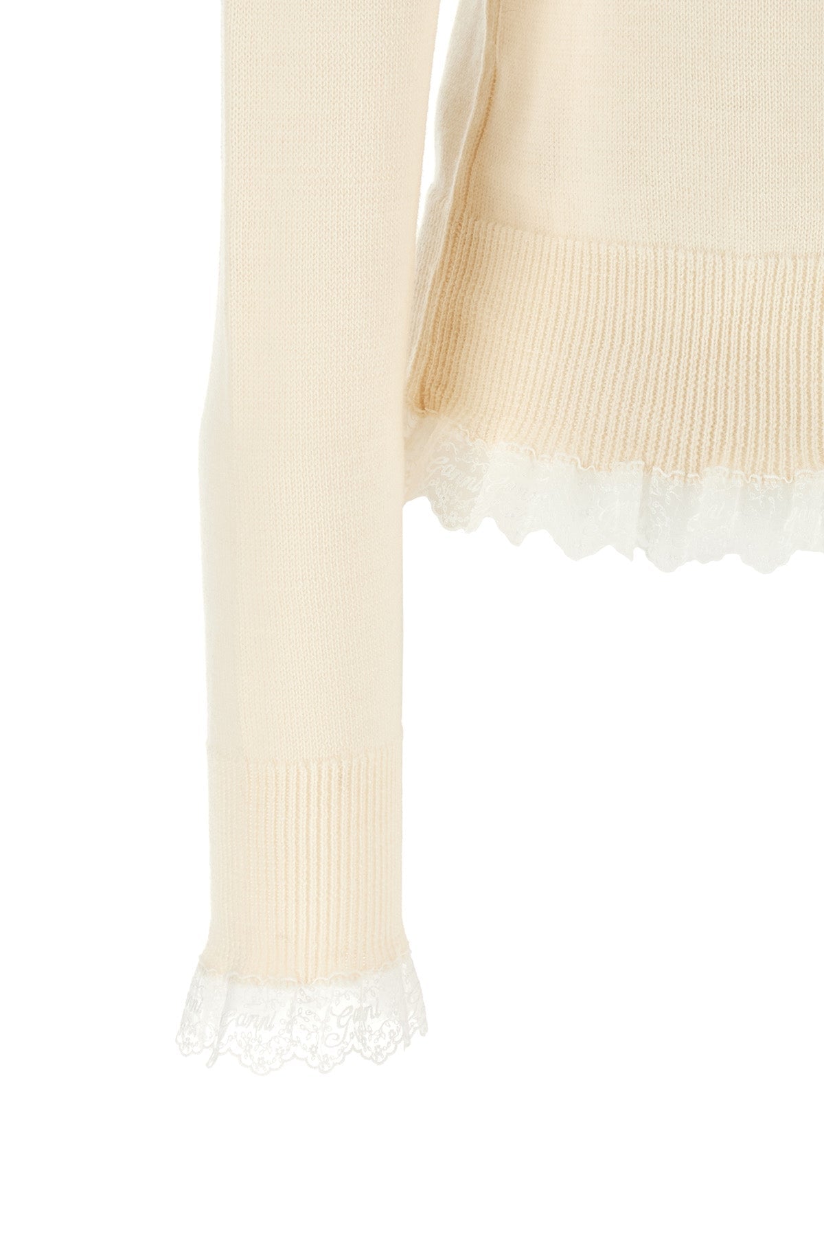 GANNI Turtleneck Sweater with Lace Trim