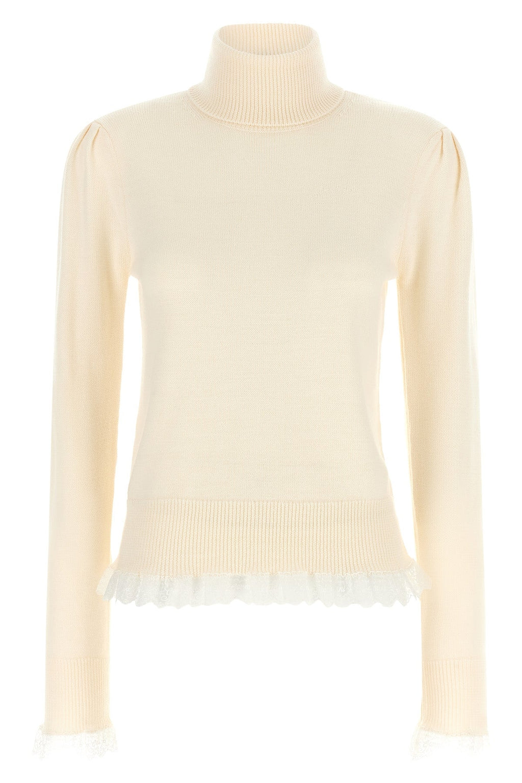 GANNI Turtleneck Sweater with Lace Trim