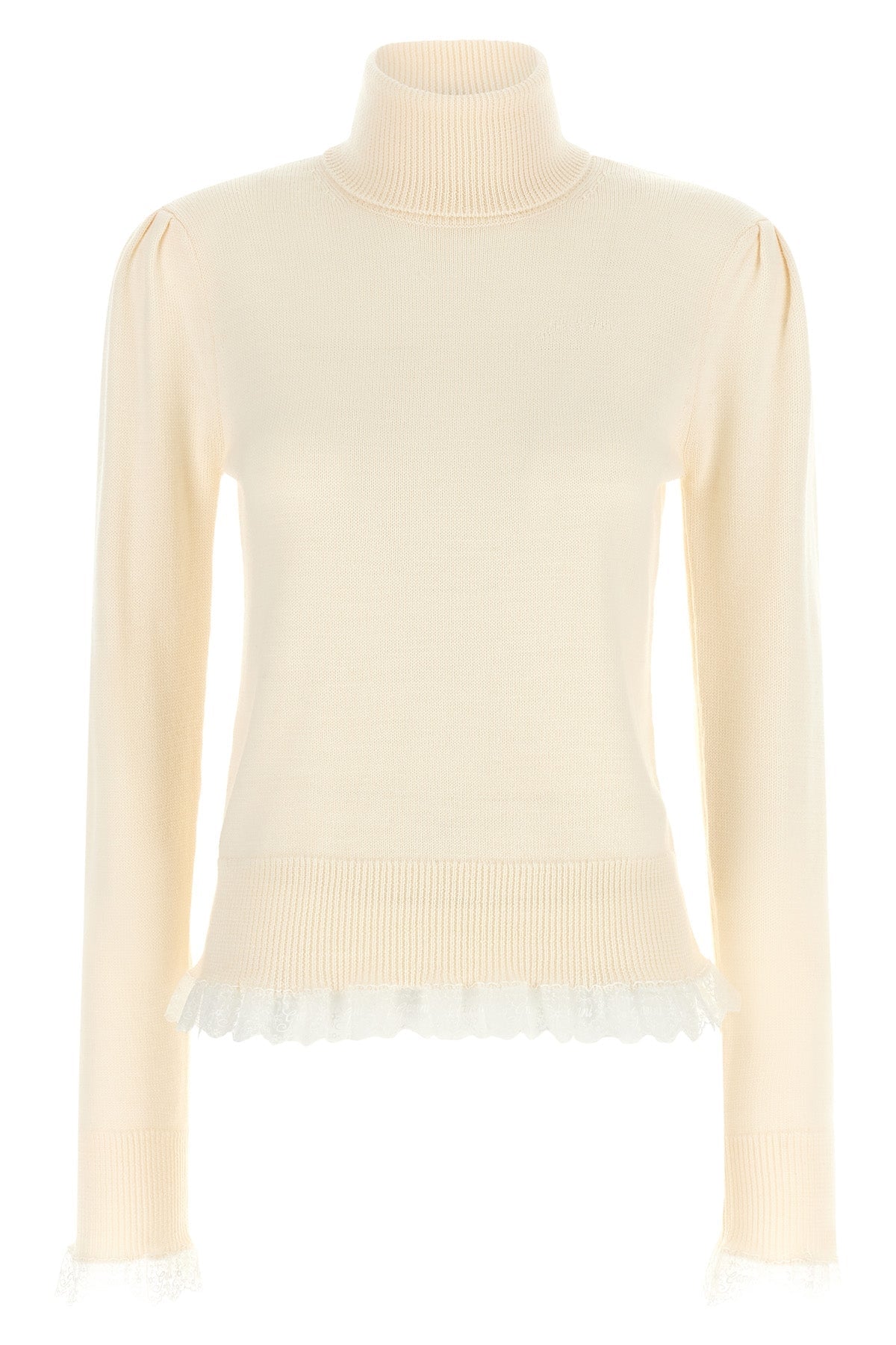 GANNI Turtleneck Sweater with Lace Trim