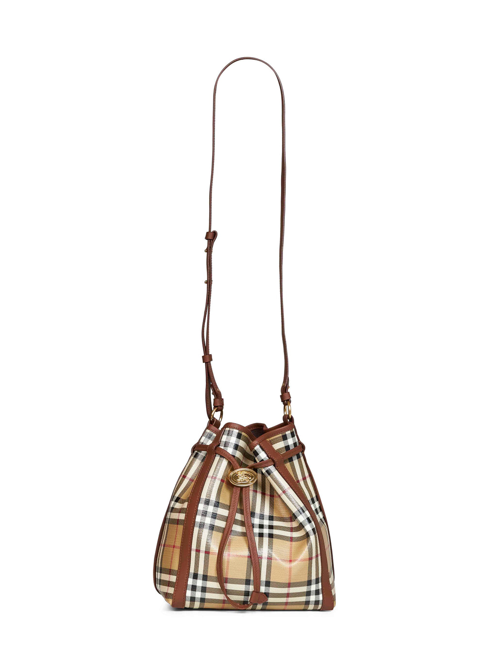 Burberry Women Beige And Brown Burberry Check Small Bucket Bag<Br/>