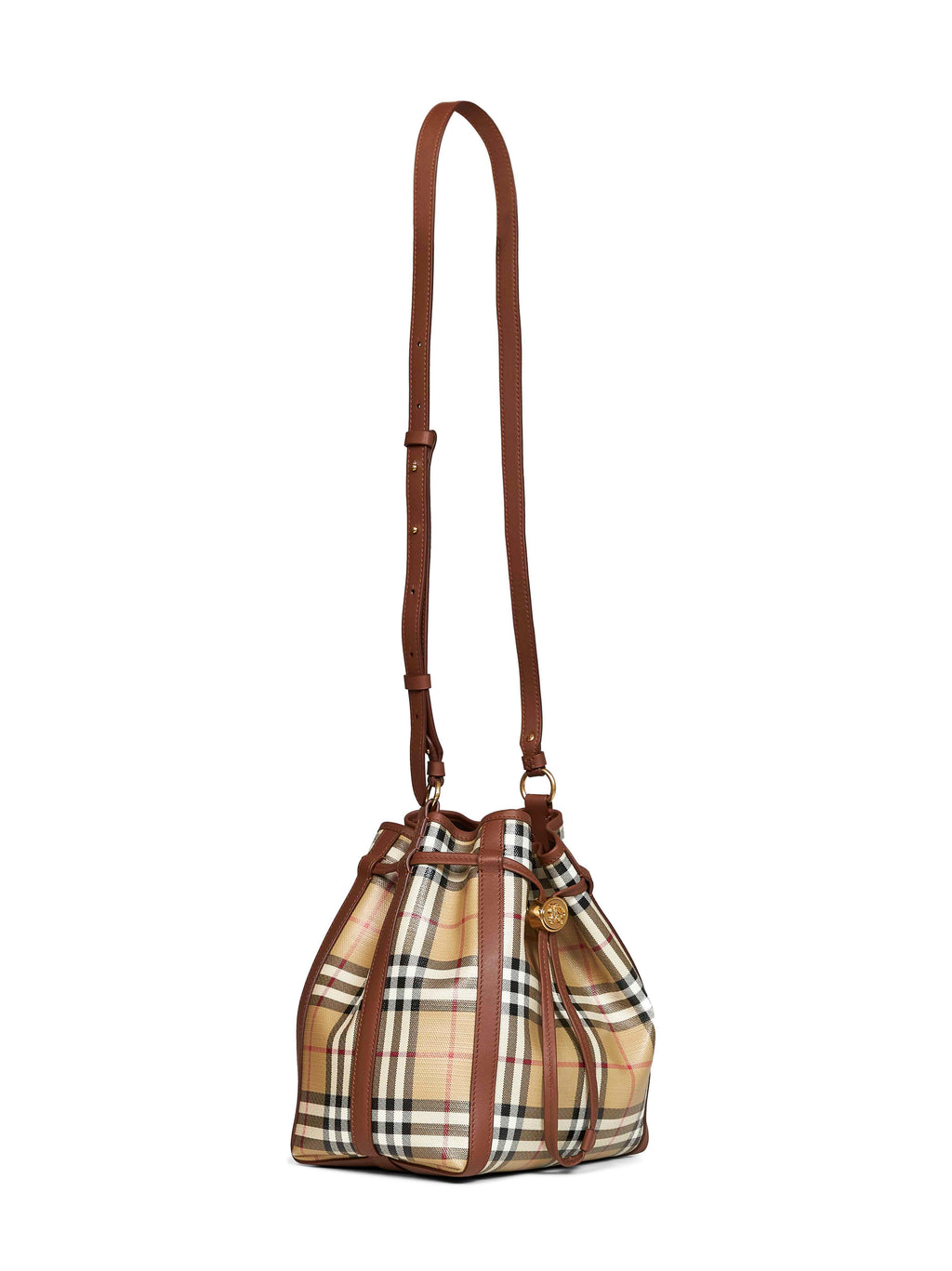 Burberry Women Beige And Brown Burberry Check Small Bucket Bag<Br/>