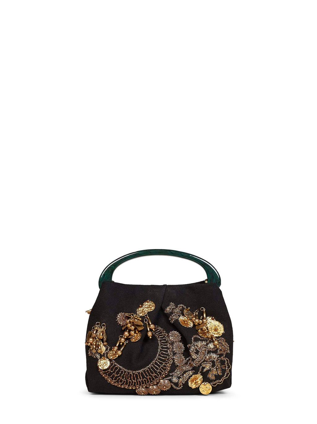 Dries Van Noten Women Black Crispino709 Small Embroidered Pleated Bag