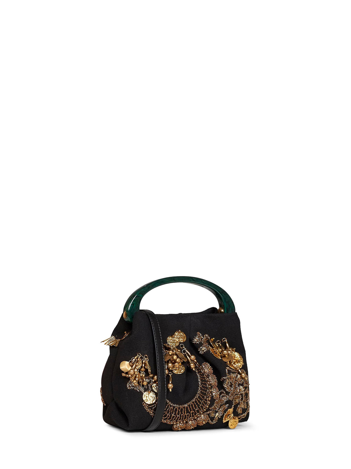 Dries Van Noten Women Black Crispino709 Small Embroidered Pleated Bag