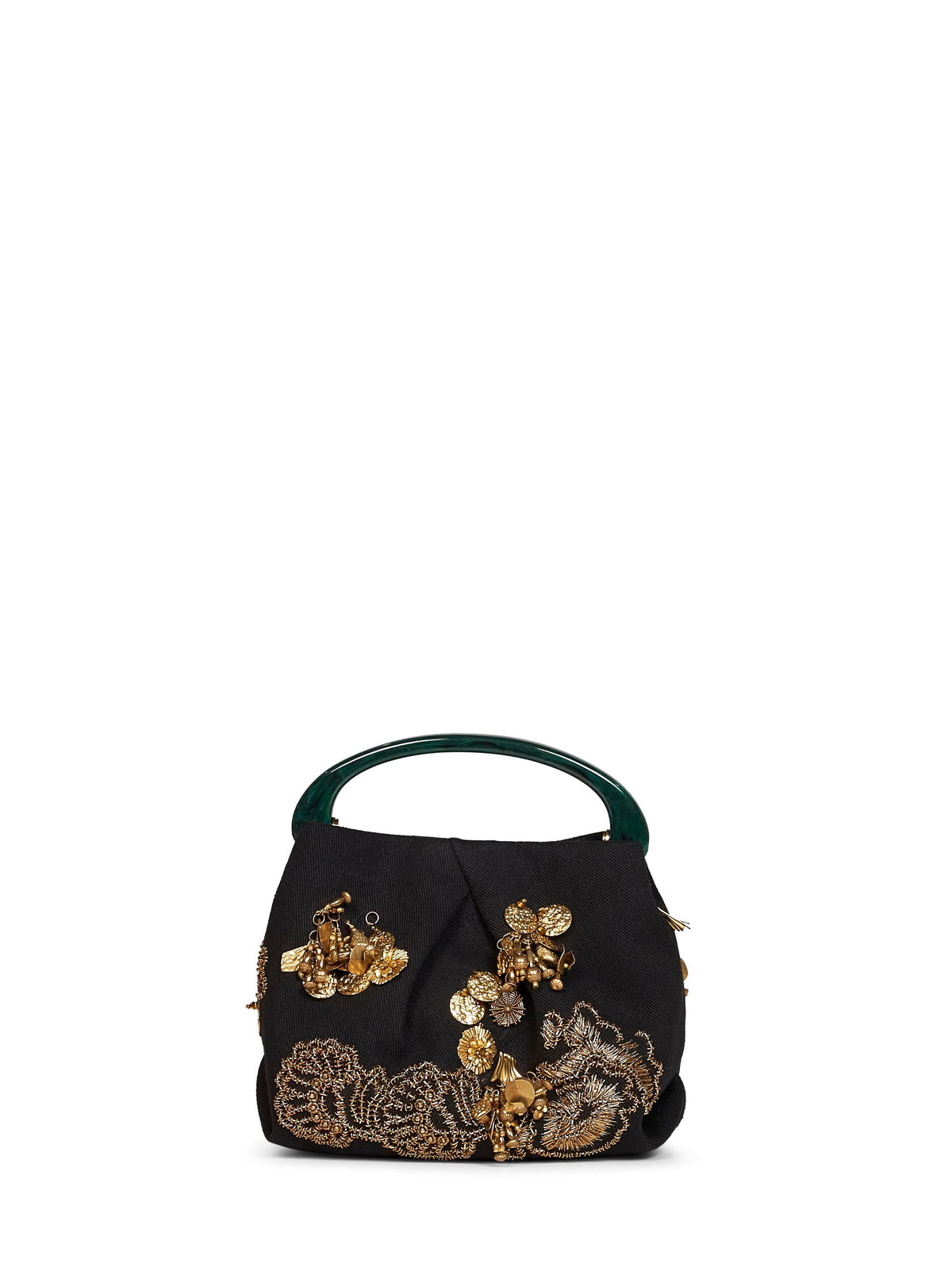 Dries Van Noten Women Black Crispino709 Small Embroidered Pleated Bag