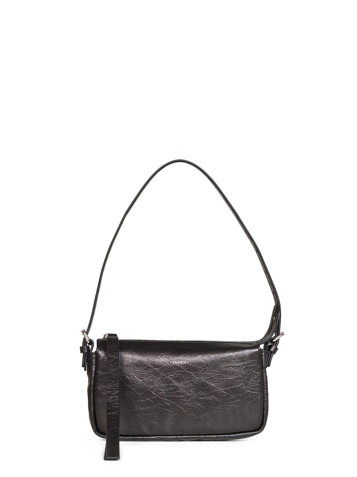 Fendi Women Black Zip Top Leather Shoulder Bag <Br/>