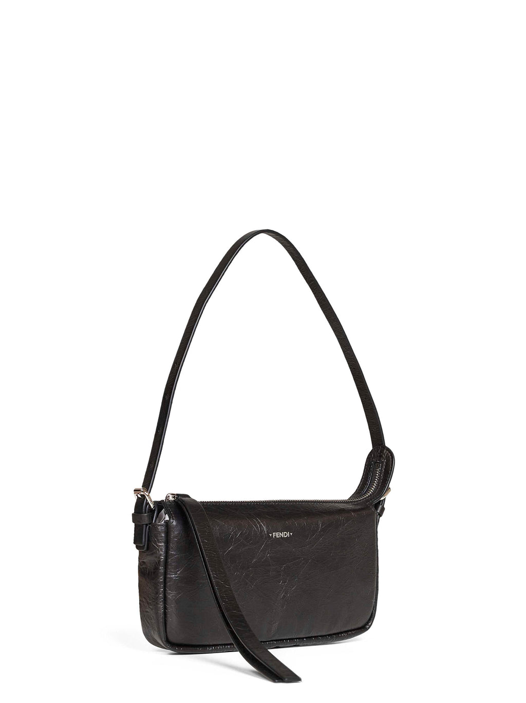 Fendi Women Black Zip Top Leather Shoulder Bag <Br/>