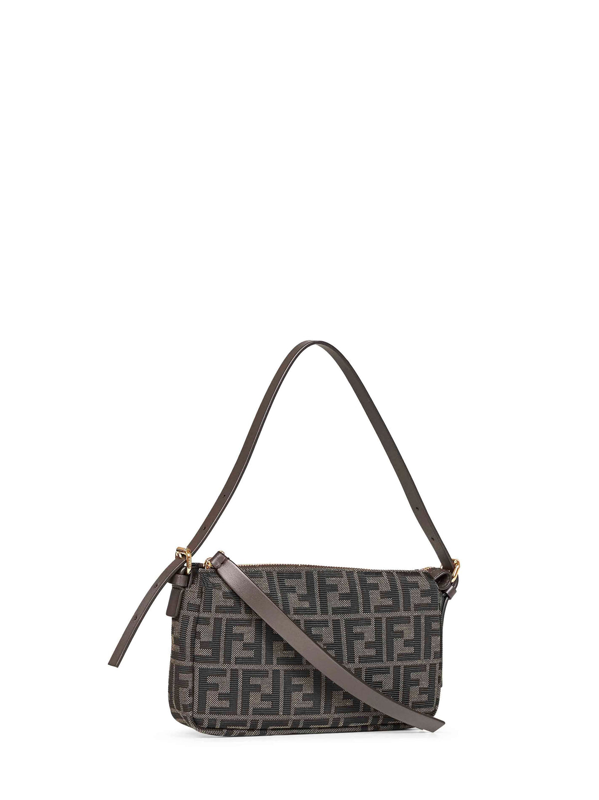 Fendi Women Brown Zip-Top Small Shoulder Bag