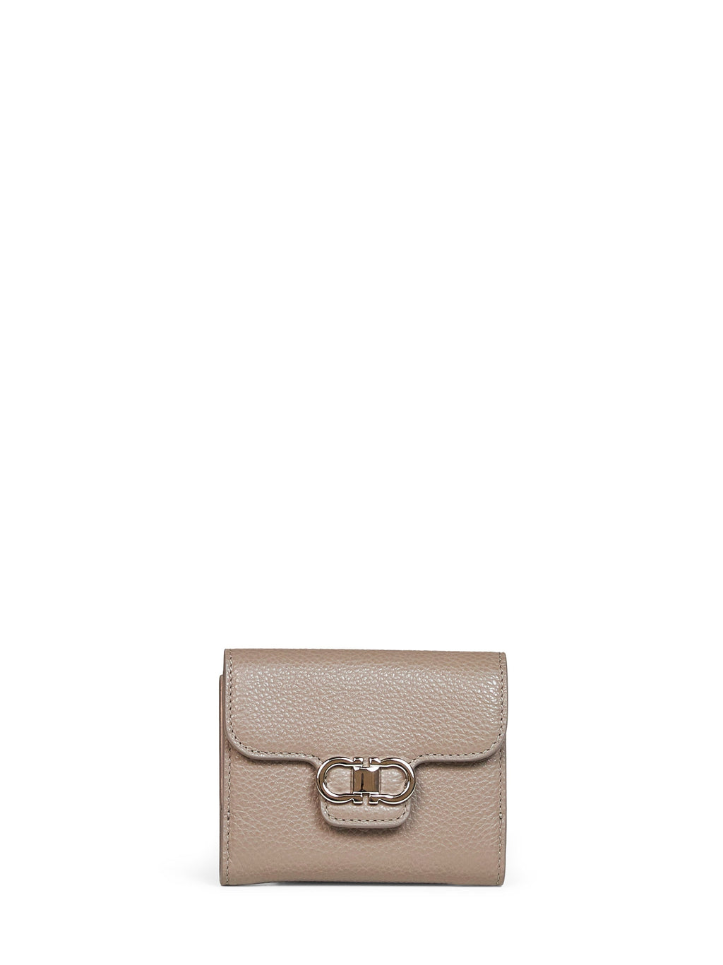Ferragamo Women Warm Taupe Hammered Calfskin Leather Gancini Compact Wallet