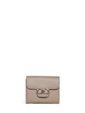Ferragamo Women Warm Taupe Hammered Calfskin Leather Gancini Compact Wallet