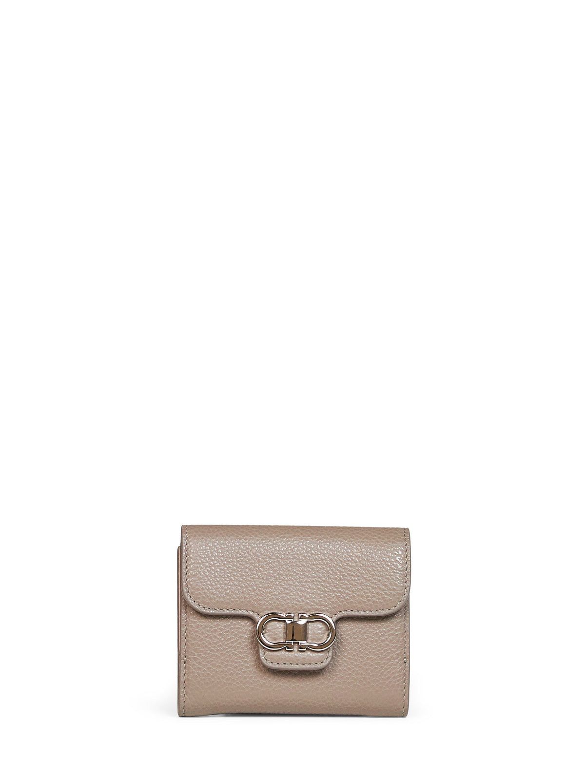 Ferragamo Women Warm Taupe Hammered Calfskin Leather Gancini Compact Wallet