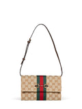 Gucci Women Beige And Dark Brown Gucci Horsebit Web Wallet With Strap