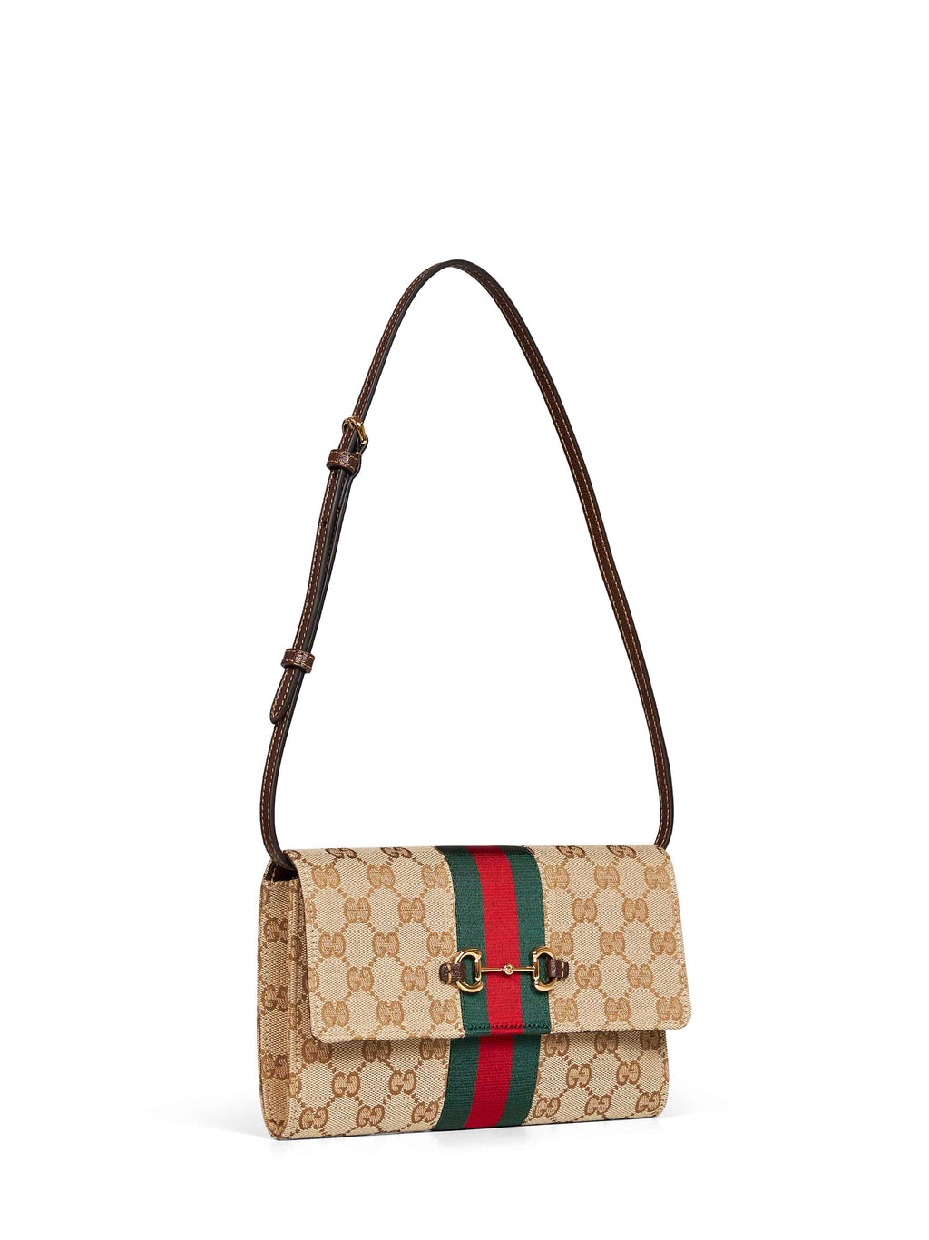 Gucci Women Beige And Dark Brown Gucci Horsebit Web Wallet With Strap
