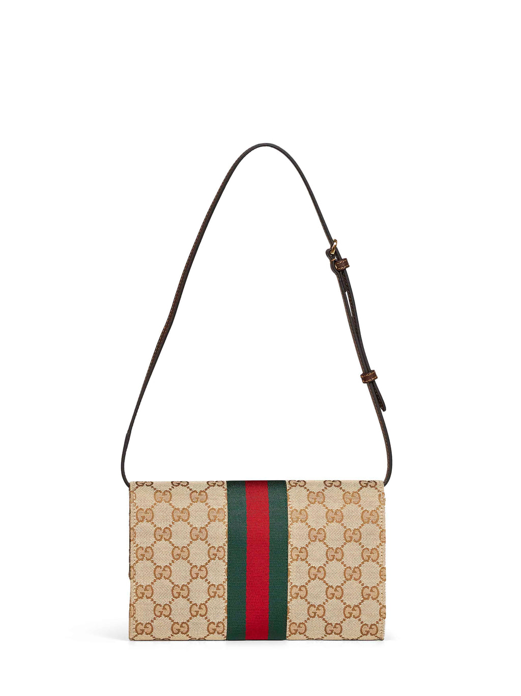 Gucci Women Beige And Dark Brown Gucci Horsebit Web Wallet With Strap