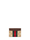 Gucci Women Sand And Dark Brown Gg Canvas Web Card Holder