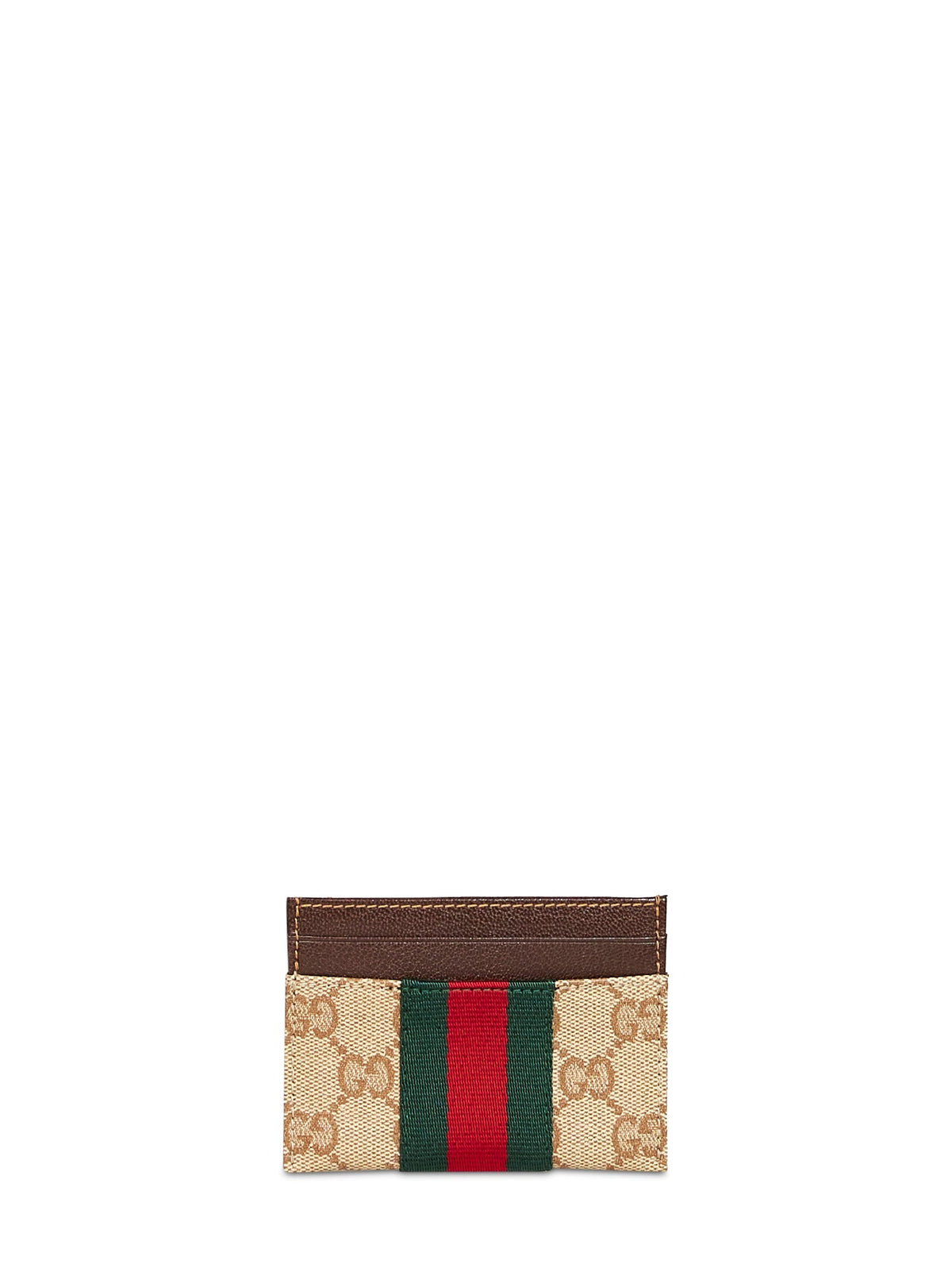 Gucci Women Sand And Dark Brown Gg Canvas Web Card Holder