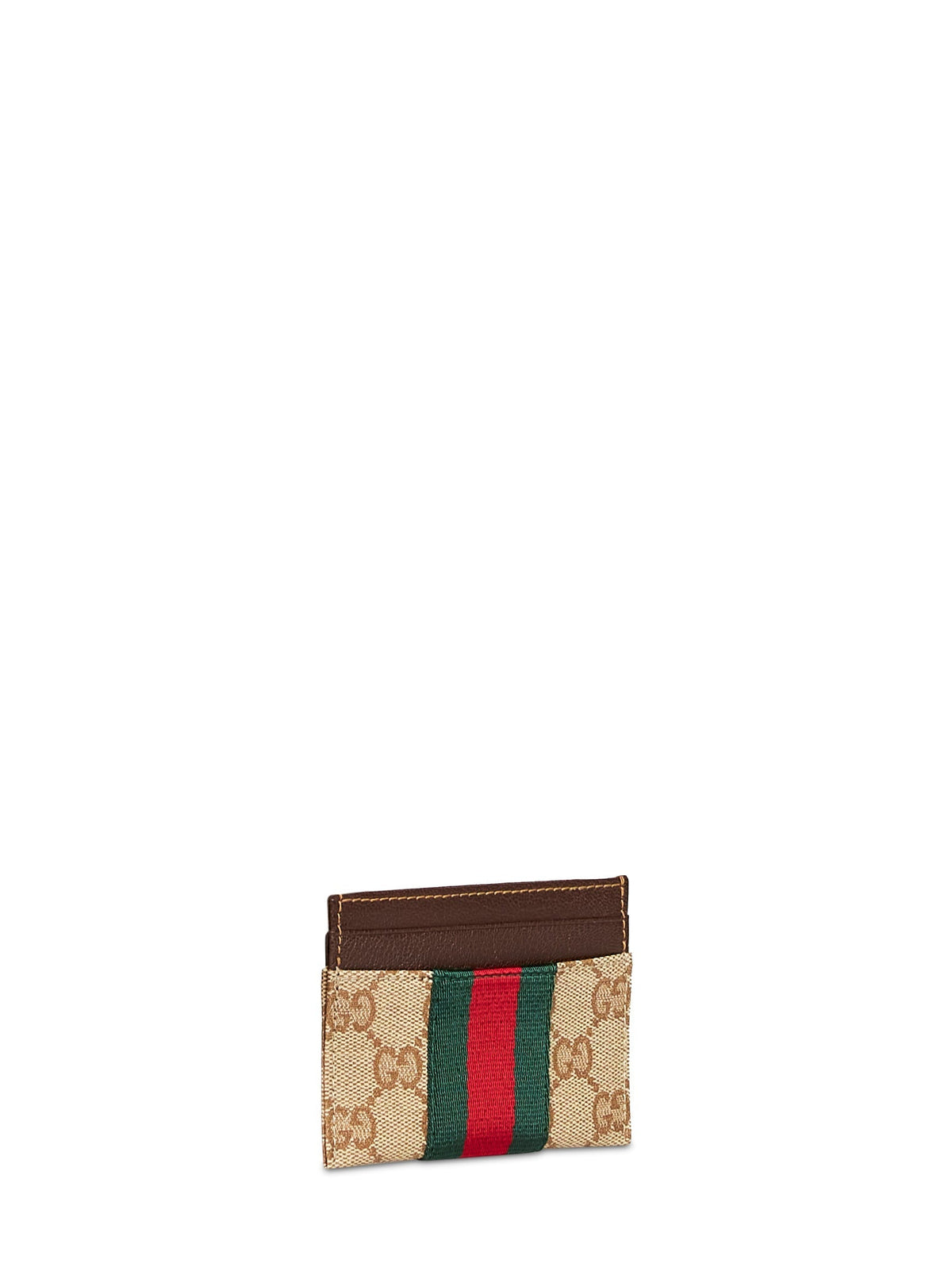 Gucci Women Sand And Dark Brown Gg Canvas Web Card Holder