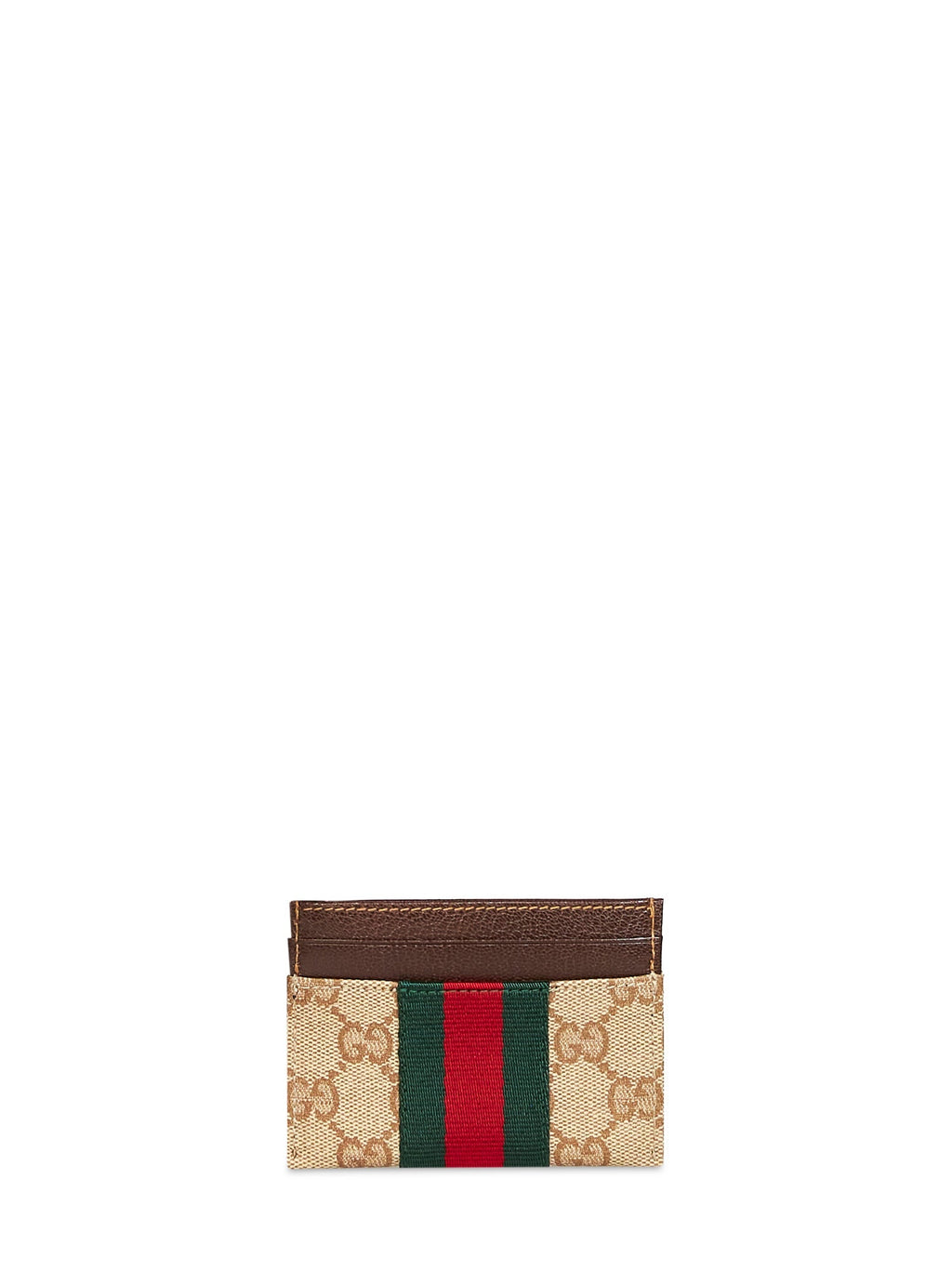 Gucci Women Sand And Dark Brown Gg Canvas Web Card Holder