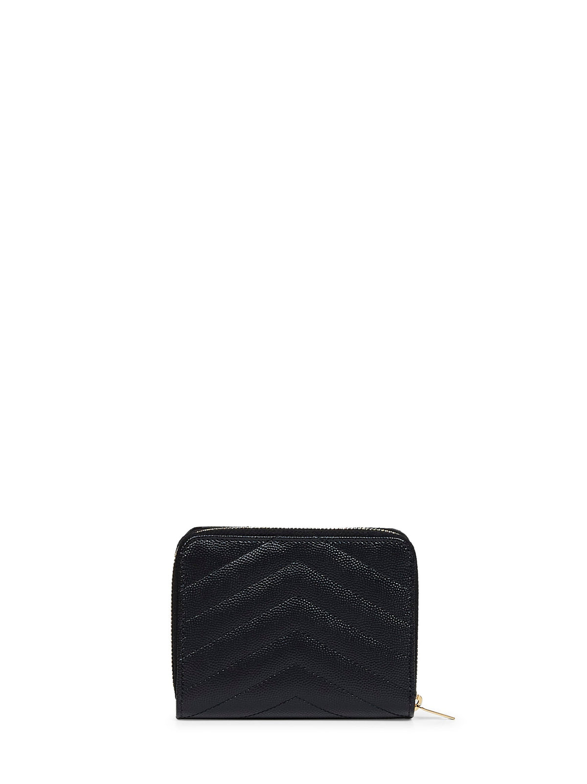 Saint Laurent Women Black Leather Cassandre Compact Zip Around Wallet