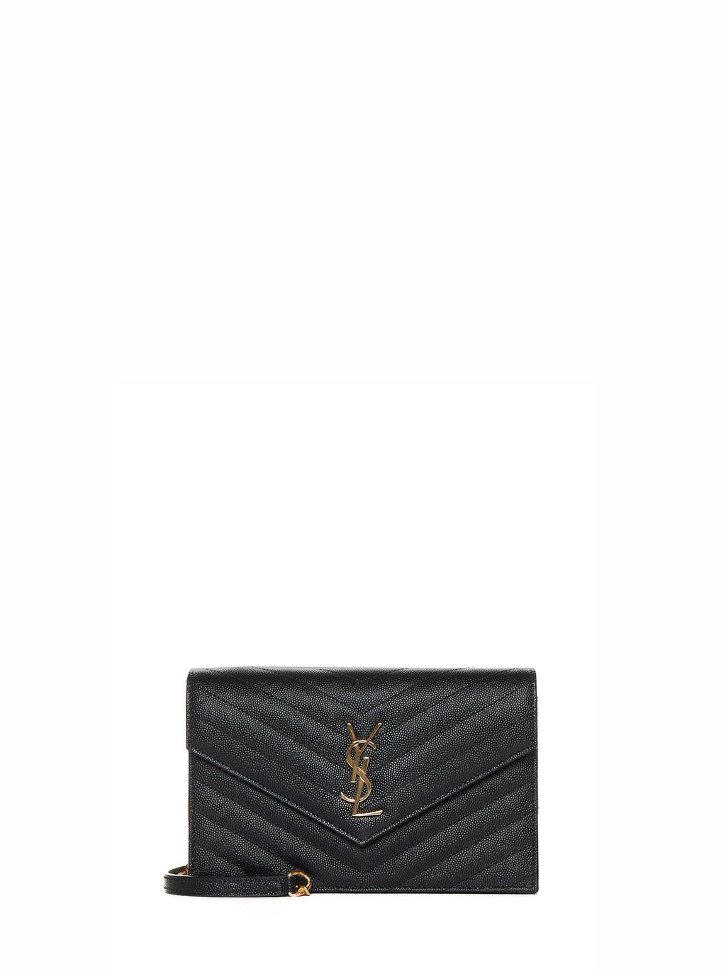 Saint Laurent Women Black Cassandre Classic Envelope Clutch With Chain Shoulde Strap
