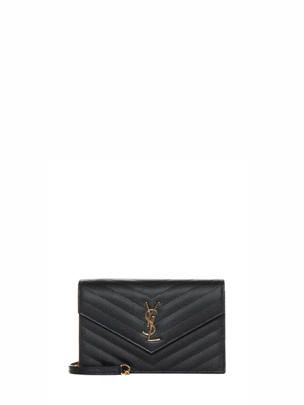 Saint Laurent Women Black Cassandre Classic Envelope Clutch With Chain Shoulde Strap