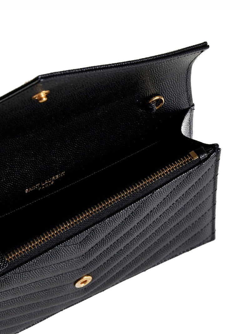 Saint Laurent Women Black Cassandre Classic Envelope Clutch With Chain Shoulde Strap