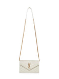 Saint Laurent Women Soft Cream Cassandre Classic Envelope Clutch With Chain Shoulde Strap