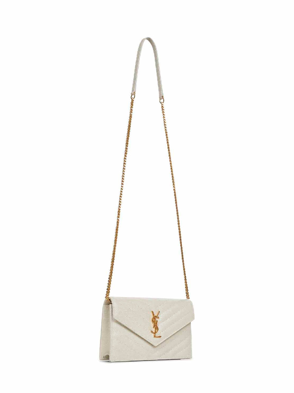 Saint Laurent Women Soft Cream Cassandre Classic Envelope Clutch With Chain Shoulde Strap