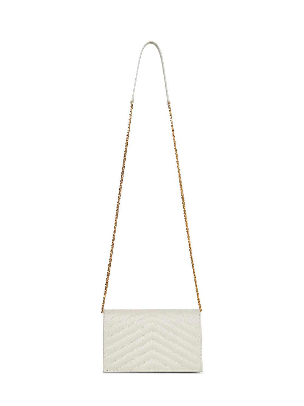 Saint Laurent Women Soft Cream Cassandre Classic Envelope Clutch With Chain Shoulde Strap