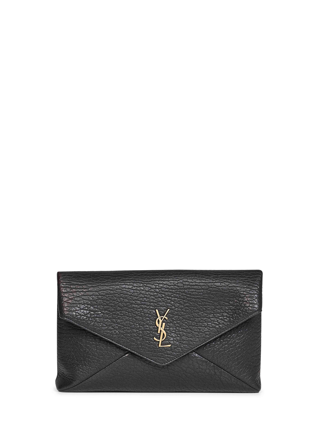 Saint Laurent Women Black Cassandre Large Lambskin Envelope Clutch<Br/>
