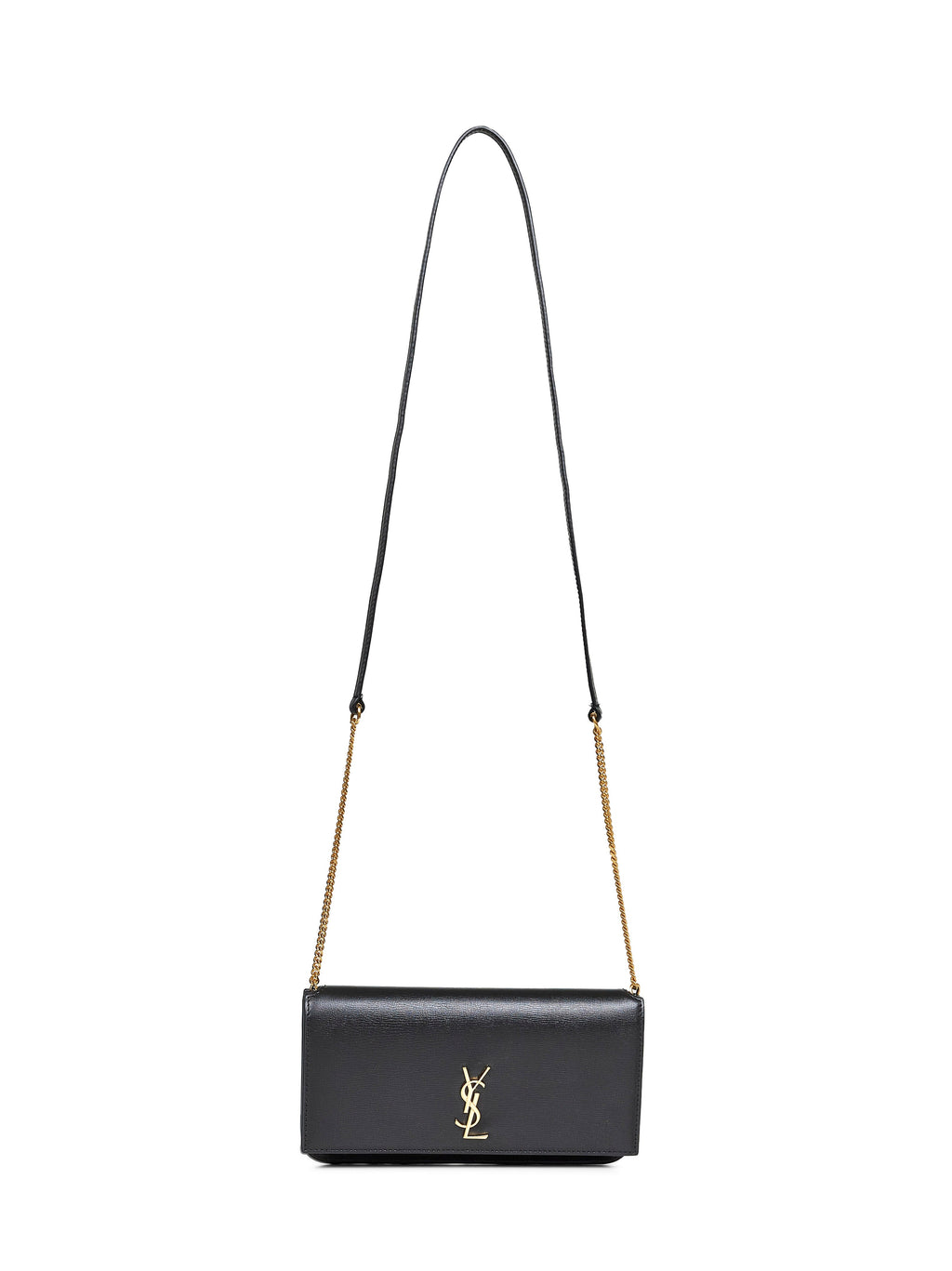 Saint Laurent Women Black Cassandre Phone Holder With Shoulder Strap